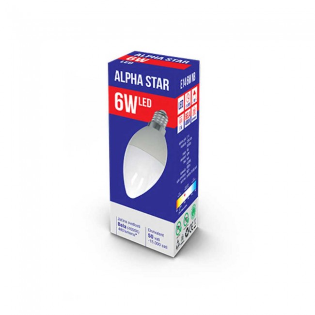 Alpha Star Led Sijalica/ E14/ 6W / 220V/ Bela / 4000K/ 480Lm/Sveca-Minjon